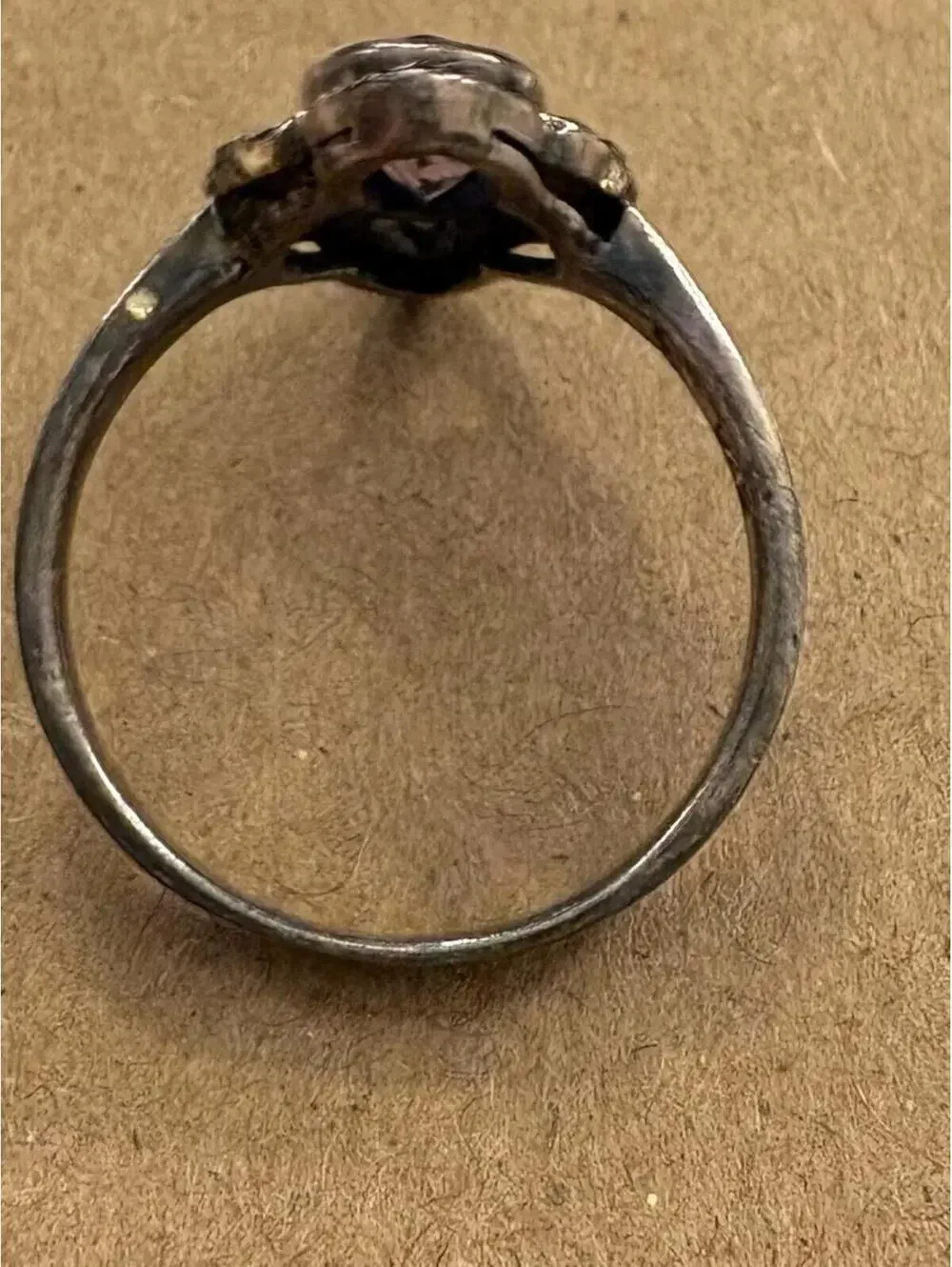 Vintage Sterling Silver Purple Gemstone Marcasite Ring - Size 6.5